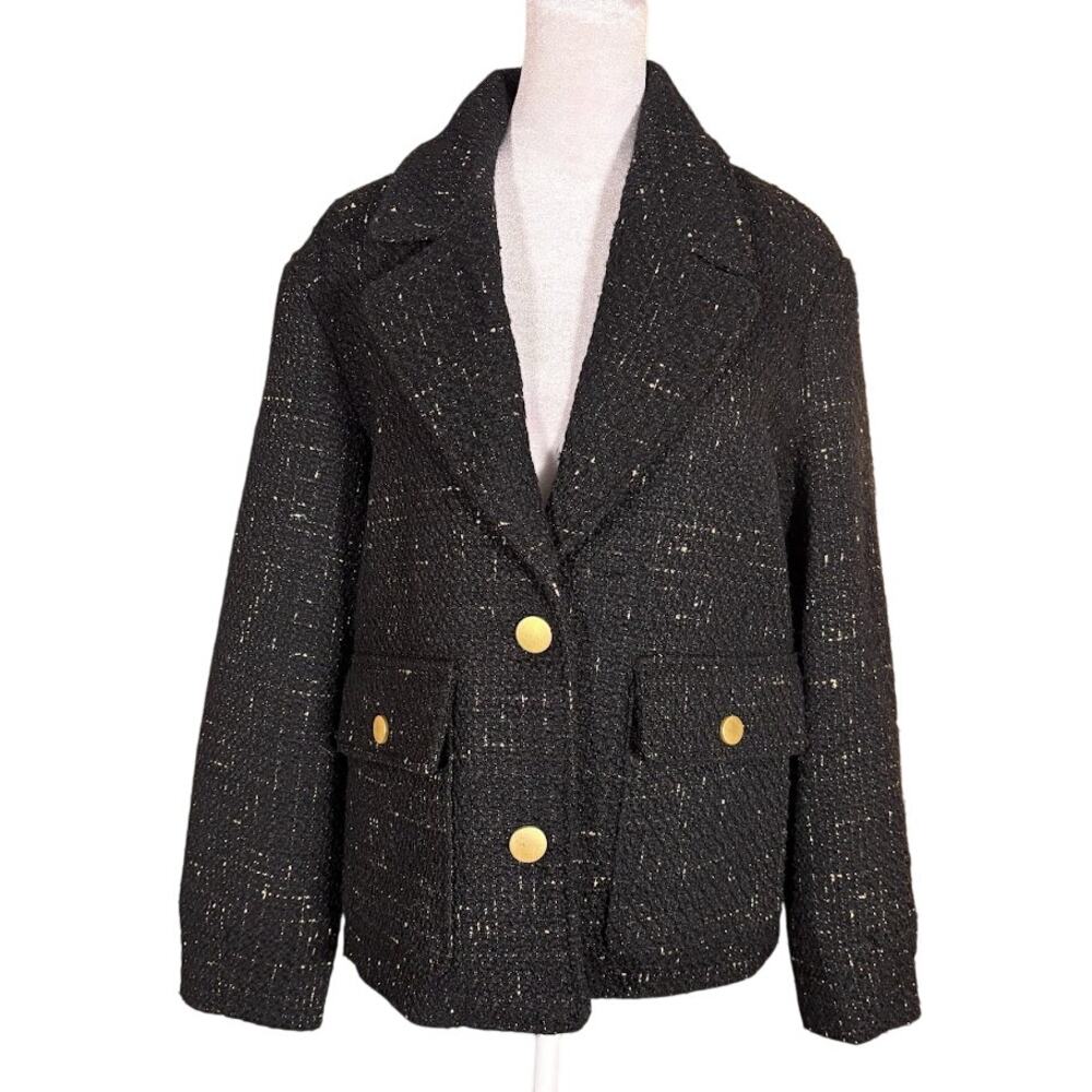 Revolve House of Harlow 1960 Black with Gold Thread‎ Tweed Jacket Size XS NWT